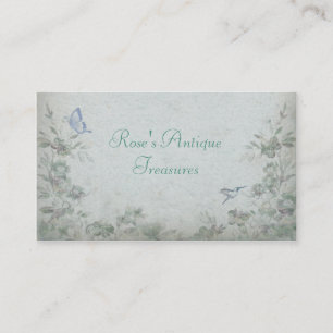 Vintage Floral Blue Antique Shop Business Card