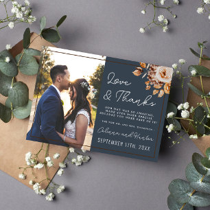 Vintage Floral Blue Autumn Dried Flowers Thank You Card