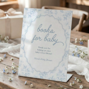 Vintage Floral Blue Books for Baby Shower Pedestal Sign