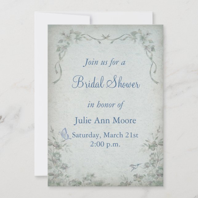 Vintage Floral Blue Bridal Shower Invitation (Front)