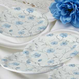Vintage Floral Blue Country Garden Elegant Wedding Paper Plate