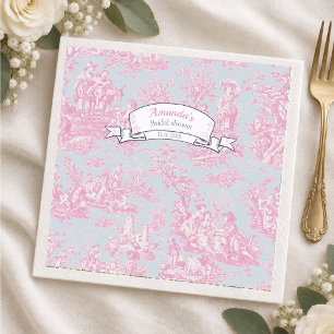 Vintage floral blue pink toile de jouy shower napkin
