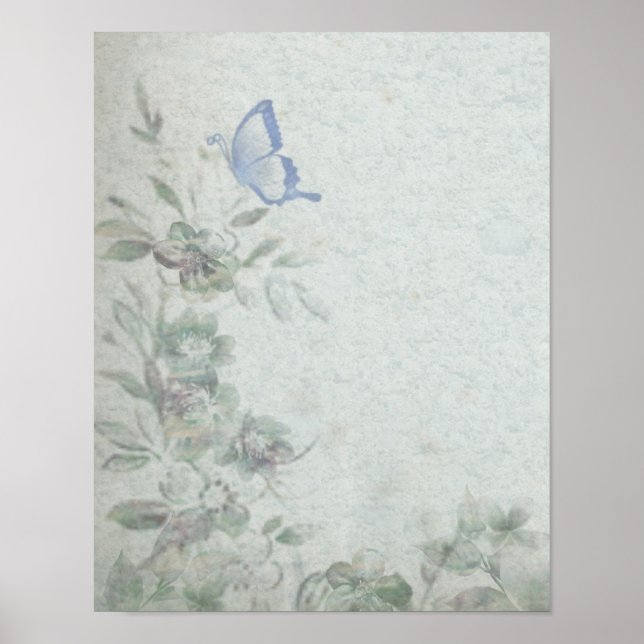 Vintage Floral Blue Poster (Front)