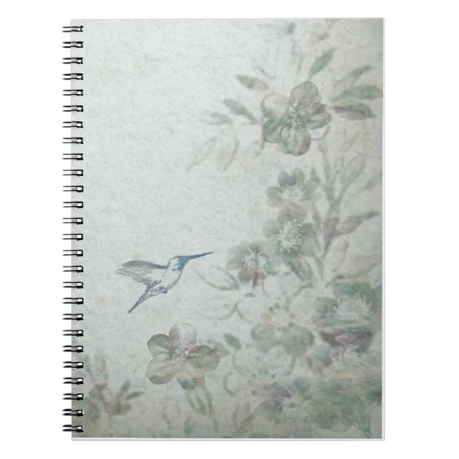 Vintage Floral Blue Spiral Notebook (Front)