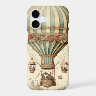 Vintage Floral Blue Stripe Hot Air Balloon