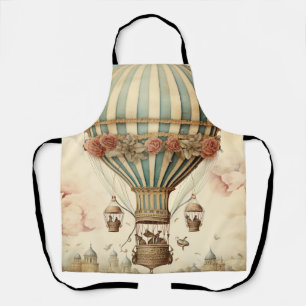 Vintage Floral Blue Stripe  Hot Air Balloon Apron