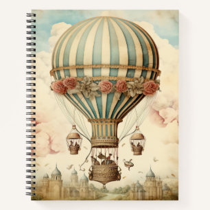 Vintage Floral Blue Stripe Hot Air Balloon Notebook