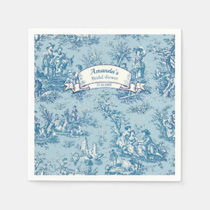 Vintage floral blue teal toile de jouy napkin