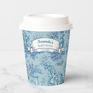 Vintage floral blue teal toile de jouy paper cups