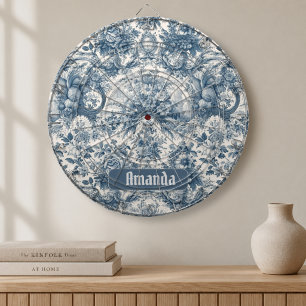 Vintage floral Blue toile de jouy monogram Dartboard
