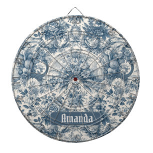 Vintage floral Blue toile de jouy monogram Dartboard