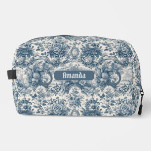 Vintage floral Blue toile de jouy monogram Dopp Kit
