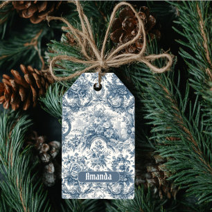 Vintage floral Blue toile de jouy monogram Gift Tags