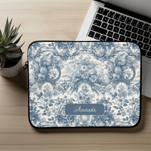 Vintage floral Blue toile de jouy monogram Laptop Sleeve