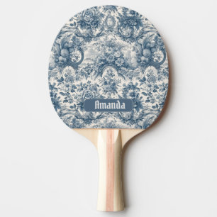 Vintage floral Blue toile de jouy monogram Ping Pong Paddle