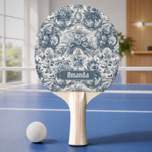 Vintage floral Blue toile de jouy monogram Ping Pong Paddle