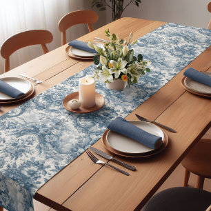 Vintage floral Blue toile de jouy monogram Short Table Runner