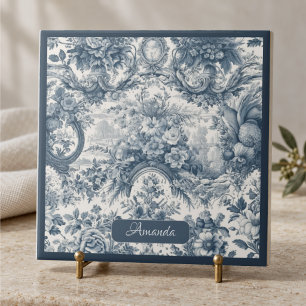 Vintage floral Blue toile de jouy monogram Tile