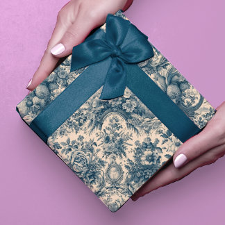 Vintage floral Blue toile de jouy Wrapping Paper