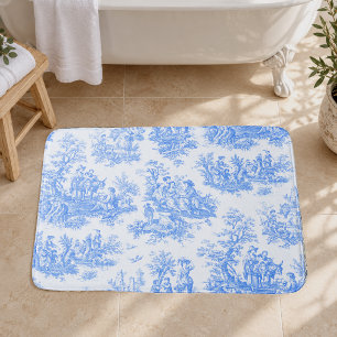 Vintage floral blue turquoise toile jouy bath mat