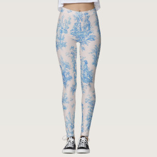 Vintage floral blue turquoise toile jouy leggings