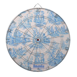 Vintage floral blue turquoise toile jouy monogram dartboard