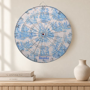 Vintage floral blue turquoise toile jouy monogram dartboard
