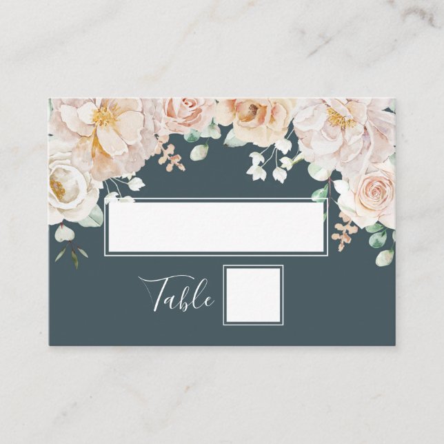 Vintage Floral Blue Wedding Place Setting Cards (Front)