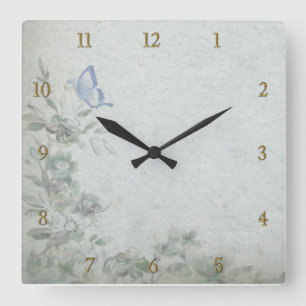Vintage Floral Blue Wedding Square Wall Clock