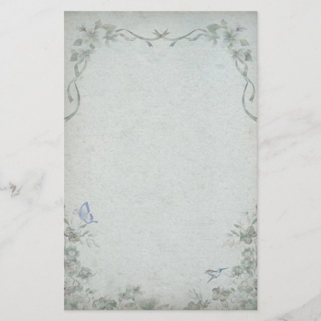 Vintage Floral Blue Wedding Stationery (Front)