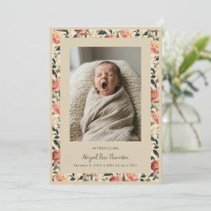 Vintage Floral Blush Newborn Photo Baby Birth Announcement