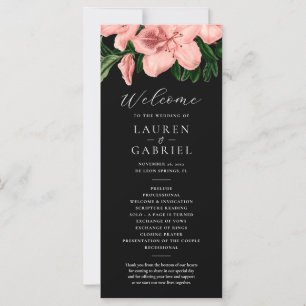 Vintage Floral Blush Pink Black Wedding Program