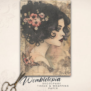 Vintage Floral Boho Lady Art Nouveau Decoupage Tissue Paper