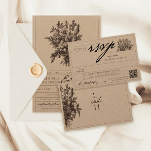 Vintage Floral Boho Rustic Kraft Formal Wedding RSVP Card