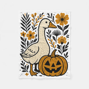 Vintage Floral Boho Silly Goose Pumpkin Cute Hallo Fleece Blanket