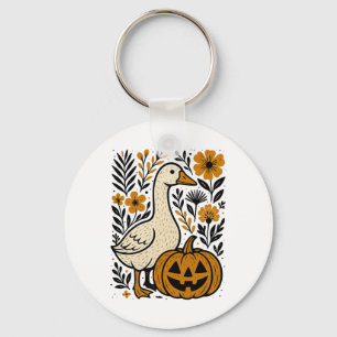Vintage Floral Boho Silly Goose Pumpkin Cute Hallo Key Ring
