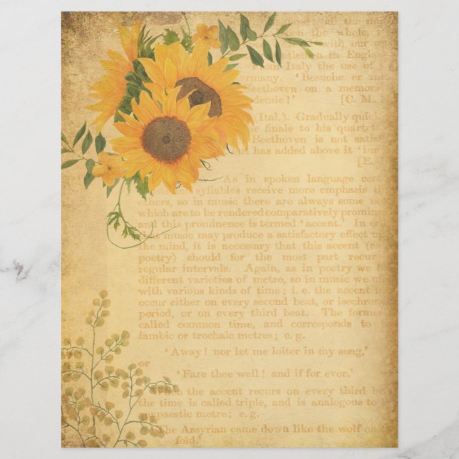 Vintage Floral Book Page Scrapbook Paper (Front)