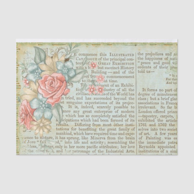 Vintage Floral Book Page Tissue Paper (Front)