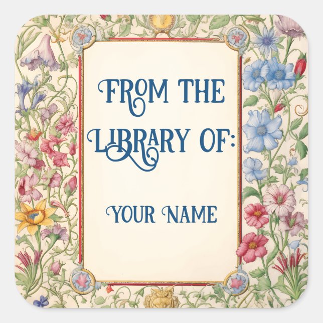 Vintage Floral Bookplate  Square Sticker (Front)