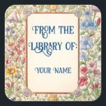 Vintage Floral Bookplate  Square Sticker<br><div class="desc">A customisable bookplate with a vintage floral theme. Add your custom wording to this design by using the "Edit this design template" boxes on the right hand side of the item, or click the "Customise It" button to arrange the text, change the fonts and colours and to also add additional...</div>