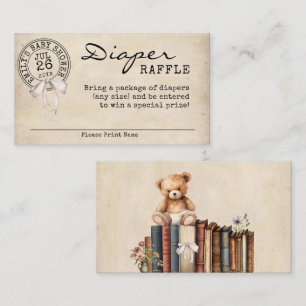 Vintage Floral Books Baby Shower Diaper Raffle Enclosure Card
