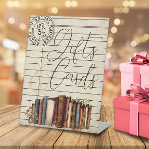 Vintage Floral Books & Brunch Bridal Shower Pedestal Sign