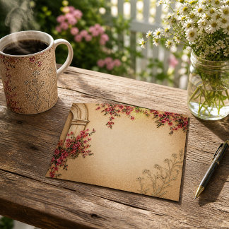 Vintage Floral Border Warm Ochre Texture Design Envelope