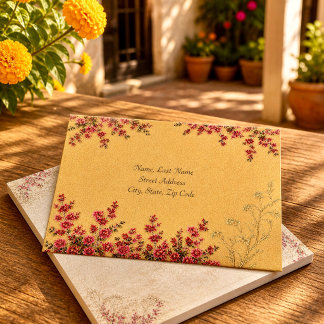 Vintage Floral Border Warm Ochre Texture Design Envelope