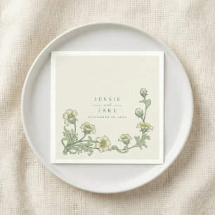 Vintage Floral Border Wedding classic art nouveau Napkin