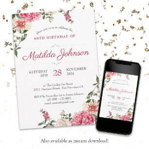Vintage Floral Botanical 60th Birthday Party Invitation