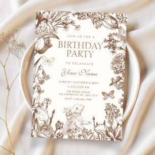 Vintage floral botanical birthday invitation