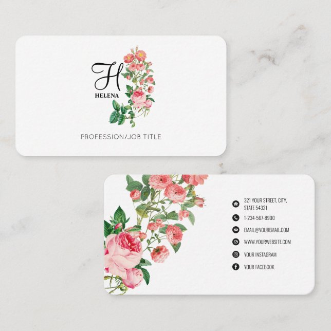 Vintage Floral Botanical Customised Monogram Business Card (Front/Back)