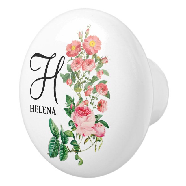 Vintage Floral Botanical Customised Monogram Ceramic Knob (Right)