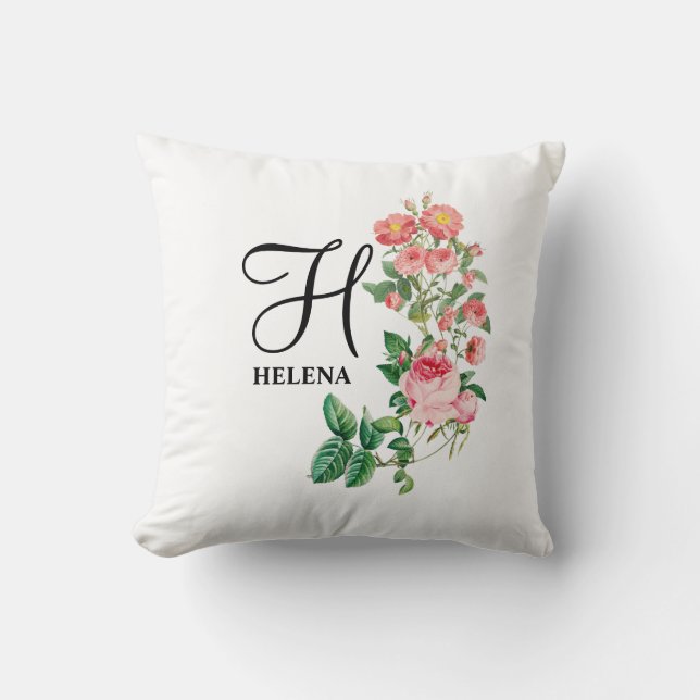 Vintage Floral Botanical Customised Monogram Cushion (Front)